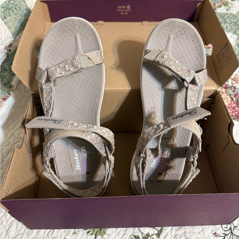 Skechers Gray Strappy Sandals Casual Comfort